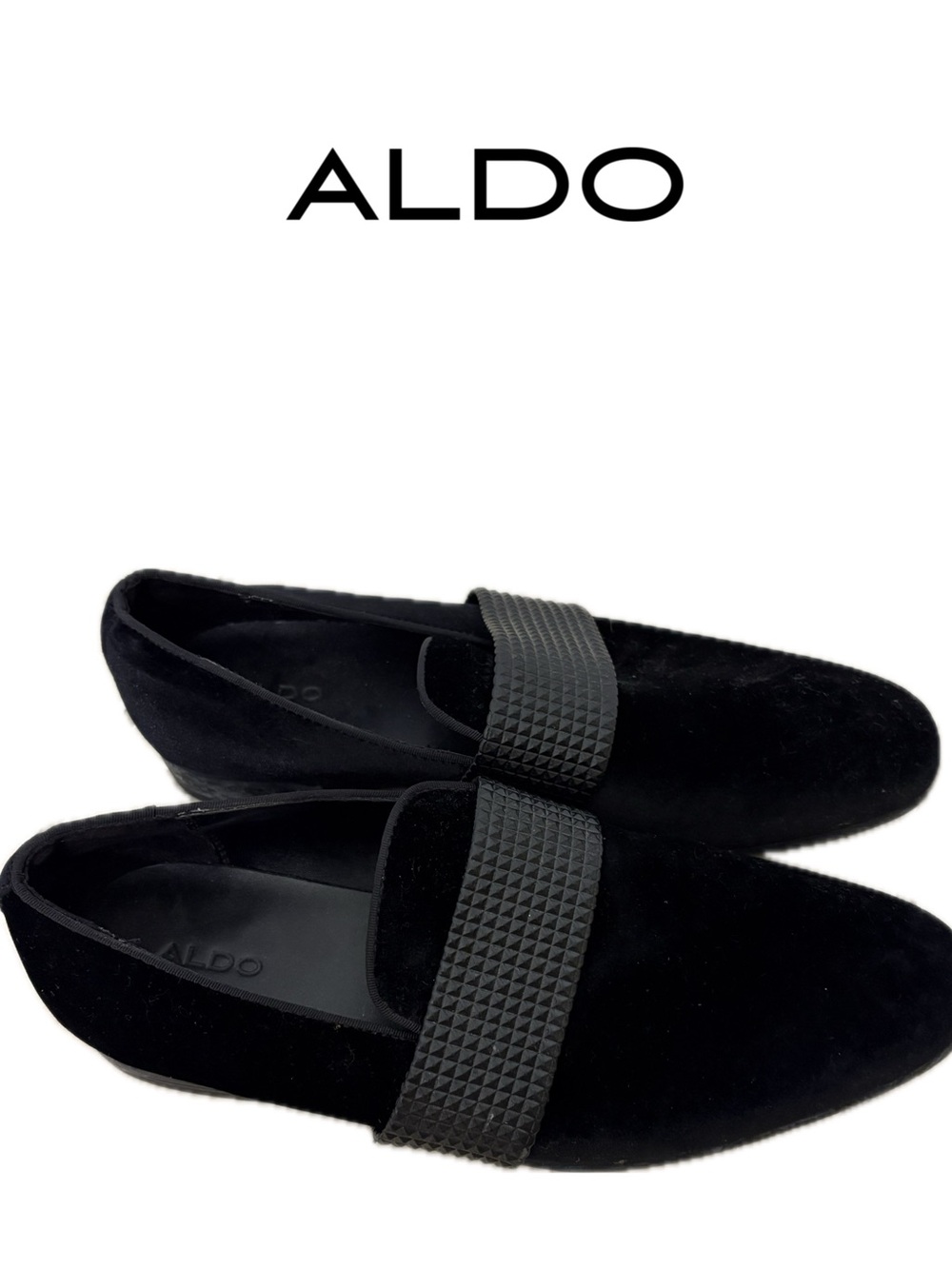 ALDO Men’s Black Velvet Loafers with Textured Geometric Strap